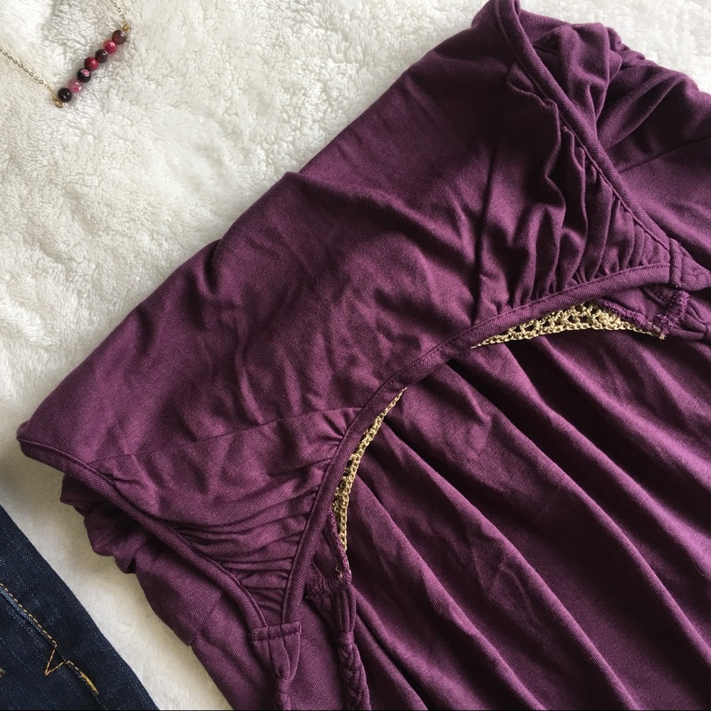 Gold Sequin Embellished Gypsy Collar Purple Tank - Picture 7 of 8